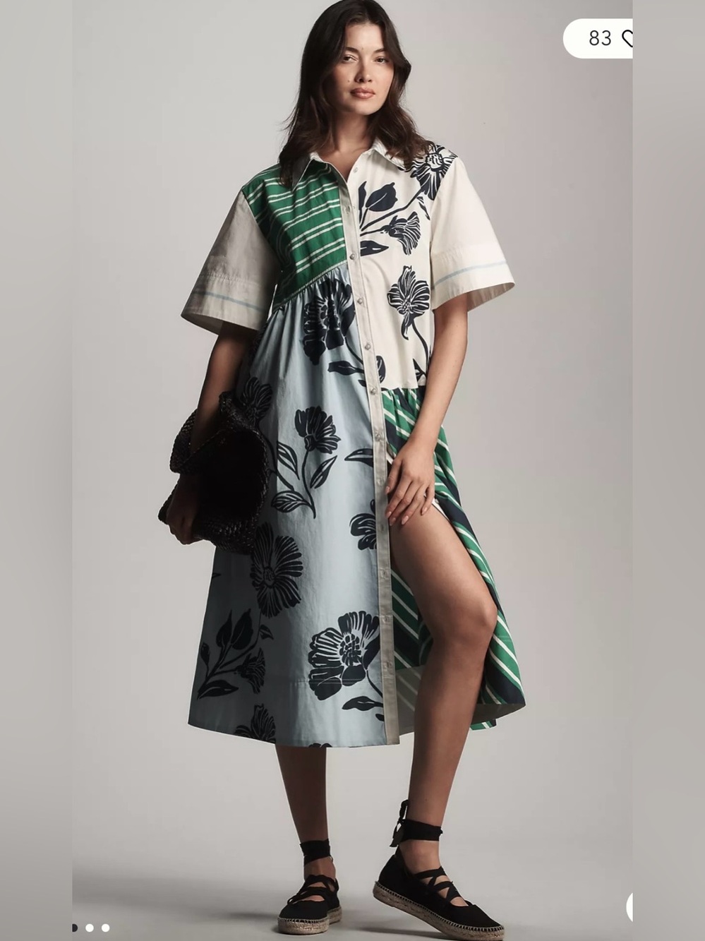 Anthropologie Anthropologie Maeve Mixed Print Button Front Midi Shirtdress Flora
